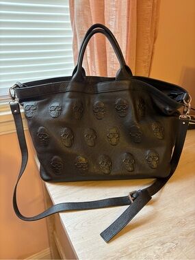 Embossed Skull Leather Crossbody Bag